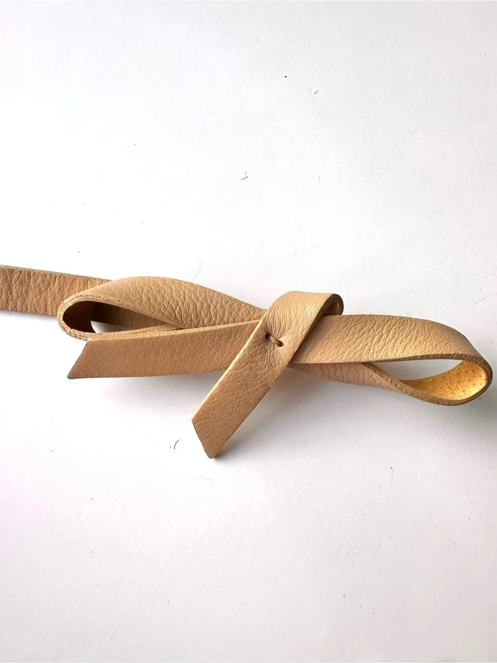 Anthropologie Neutral Beige Leather Bow Belt